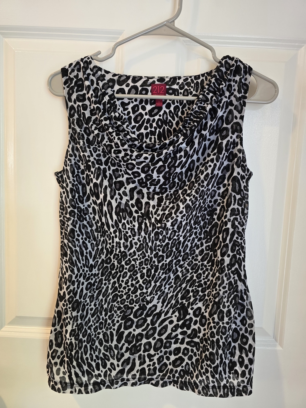 212 Collection Black and White Leopard Print Cowl Neck Camisole